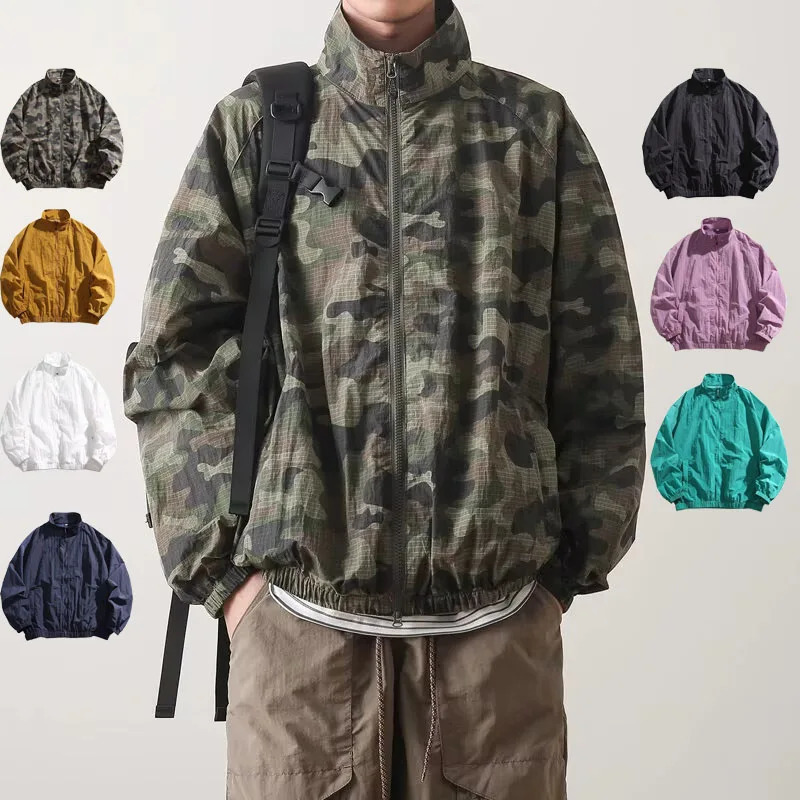 American Style Stand Collar Sun Protection Clothing Mens Trendy Loose Casual Handsome Sunproof Outdoor Breathable Ice Silk T 260611
