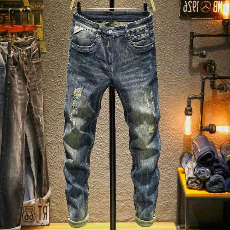 and Spring Autumn Solid Color Vintage Jeans Mens Casual Slim Comfortable Breathable HighQuty Pants S260612