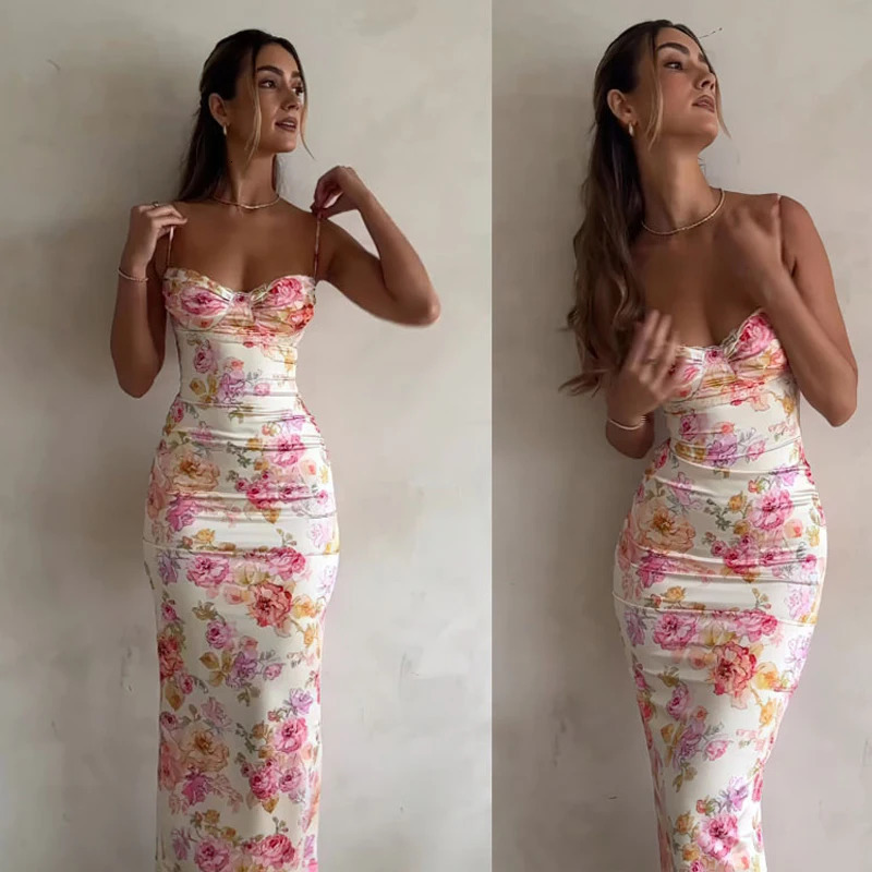 Floral Suspender Split Slim Sleeveless Patry Beach Style Spaghetti Strap Dress Women Clothes Mini Summer 260612