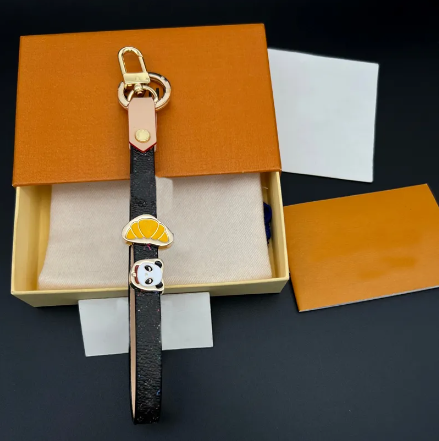 Key chain designer keychain wallet luxury Panda Leather Phone Lanyard Gold Plated designers keychaines of wallets women keyring Bag Charm