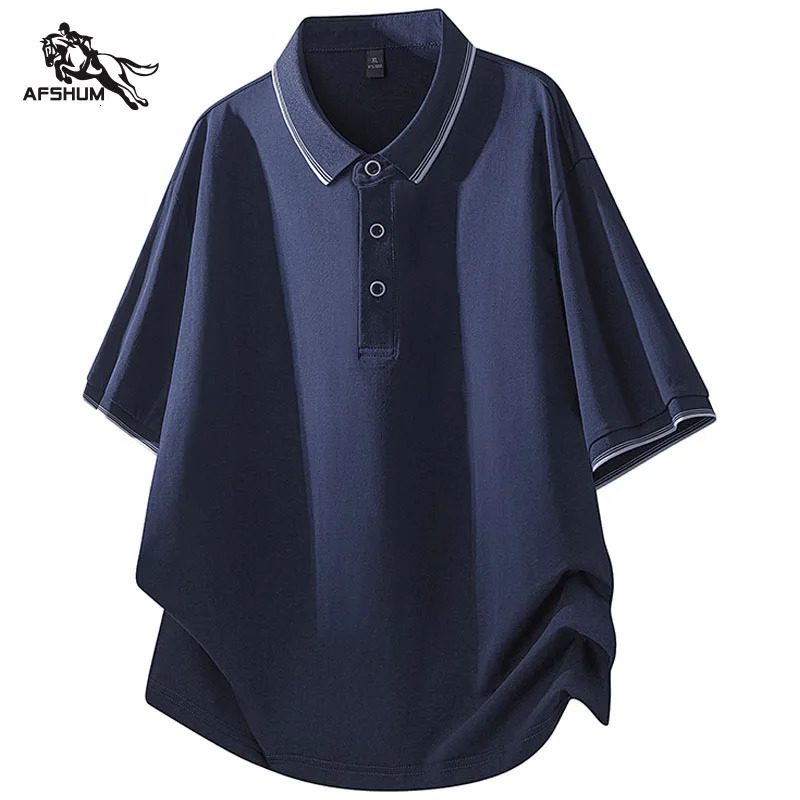 Mens polo shirt summer lapel mens short sleeve fringe solid color business casual M7XL 8XL