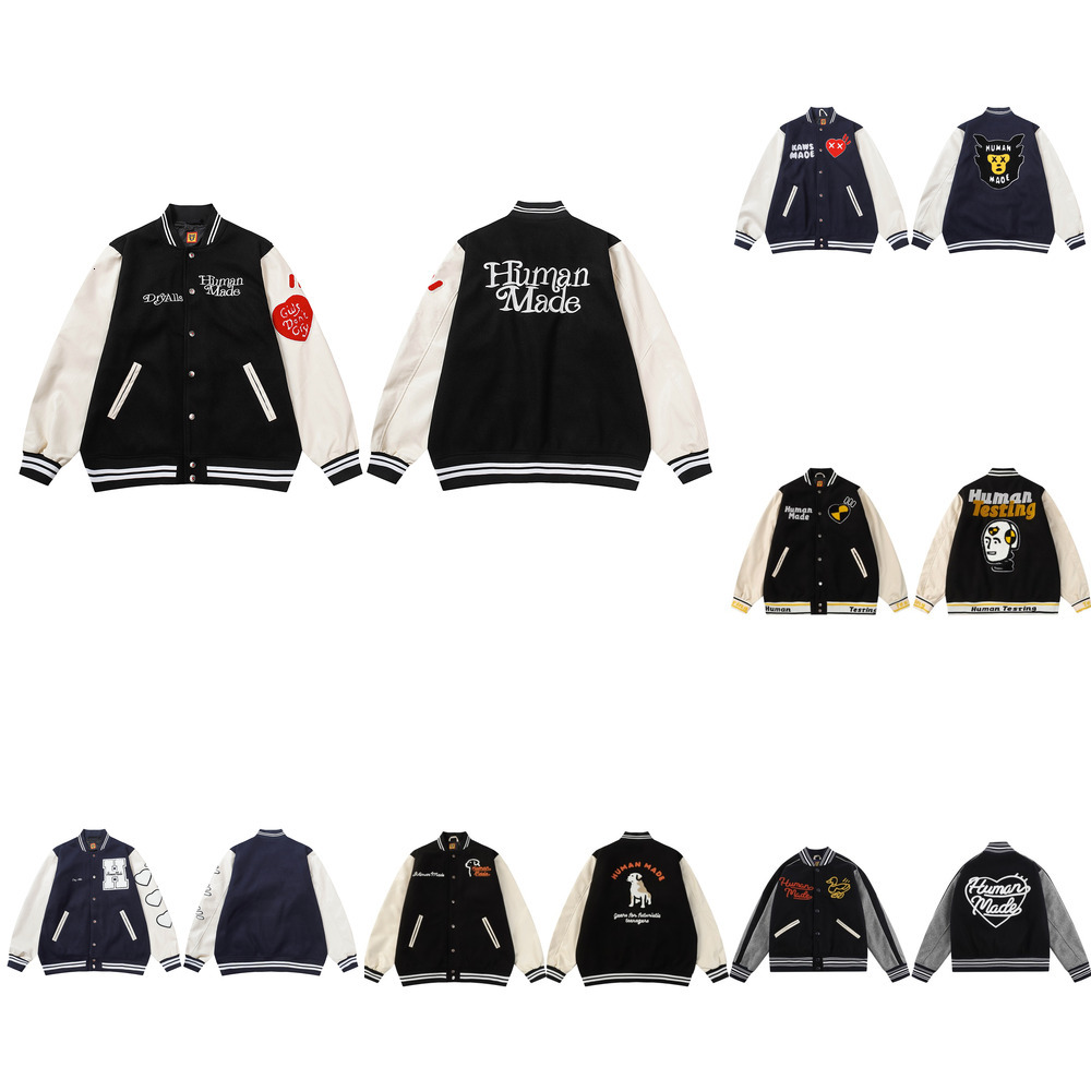 Designer Humanmades Mens Jacket fashion human heart baseball jacket retro duck tiger embroidered Leather Coat Unisex Human Varsity Jacket Winter str