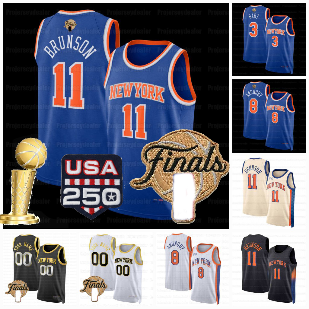 NewYorks Knicks 11 Jalen Brunson 2026 Finals Champion Basketball Jerseys Karl-Anthony Towns Josh Hart OG Anunoby Mikal Bridges Mitchell Robinson