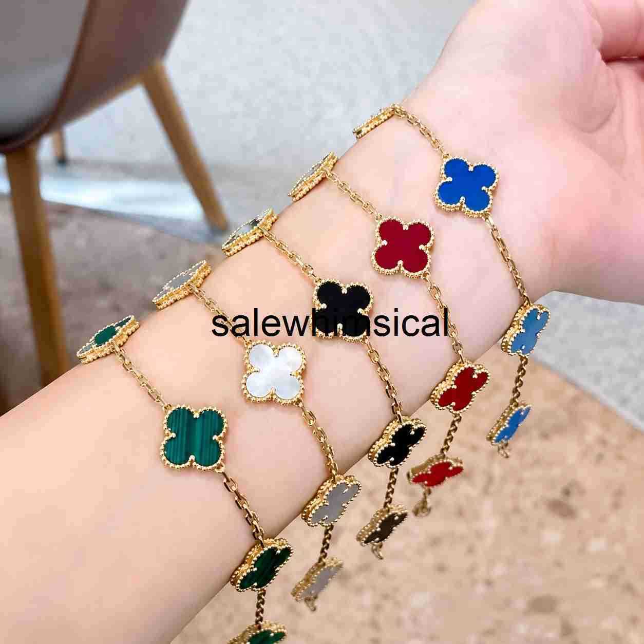 Designer Charm Bracelet High-end V-grade 18K rose gold plated four-leaf clover five-flower bracelet with red agate non-fading 6330