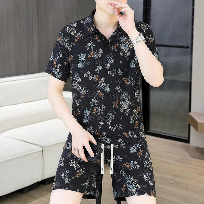2026 Style Mens Comfortable Summer Polo Shirt and Shorts Set with Mesh Ventilation for Breathability