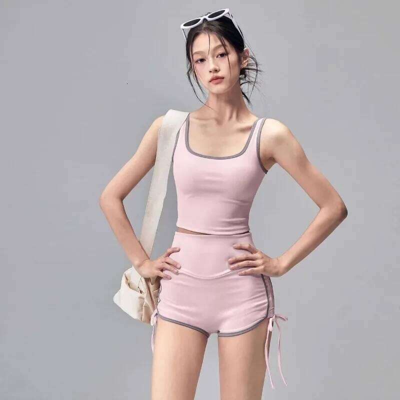 Women's Ribbed Yoga Set with Built-in Bra Tank Top & Drawstring Shorts 26L0612