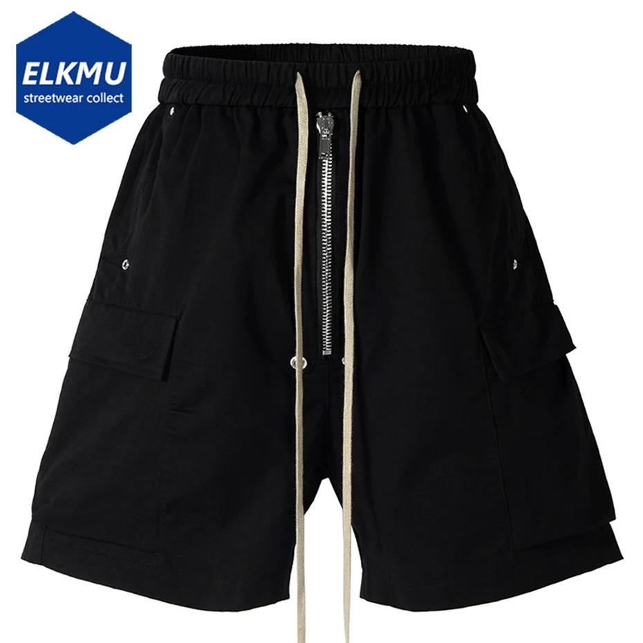 Men Summer Cargo Shorts RO Style Black Loose Casual Side Pocket Wide Leg Short Pants for Male 260612