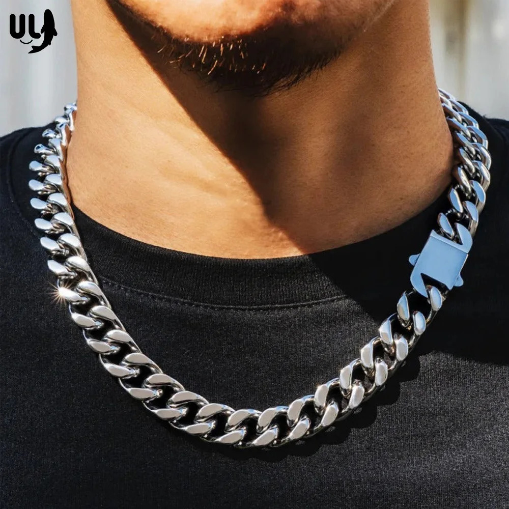 ULJ Punk Miami Cuban Link Men Hip Necklace 304 Stainless Steel HipHop Female Male Bracelet Chain Ice Out Waterproof Jewelry 260610