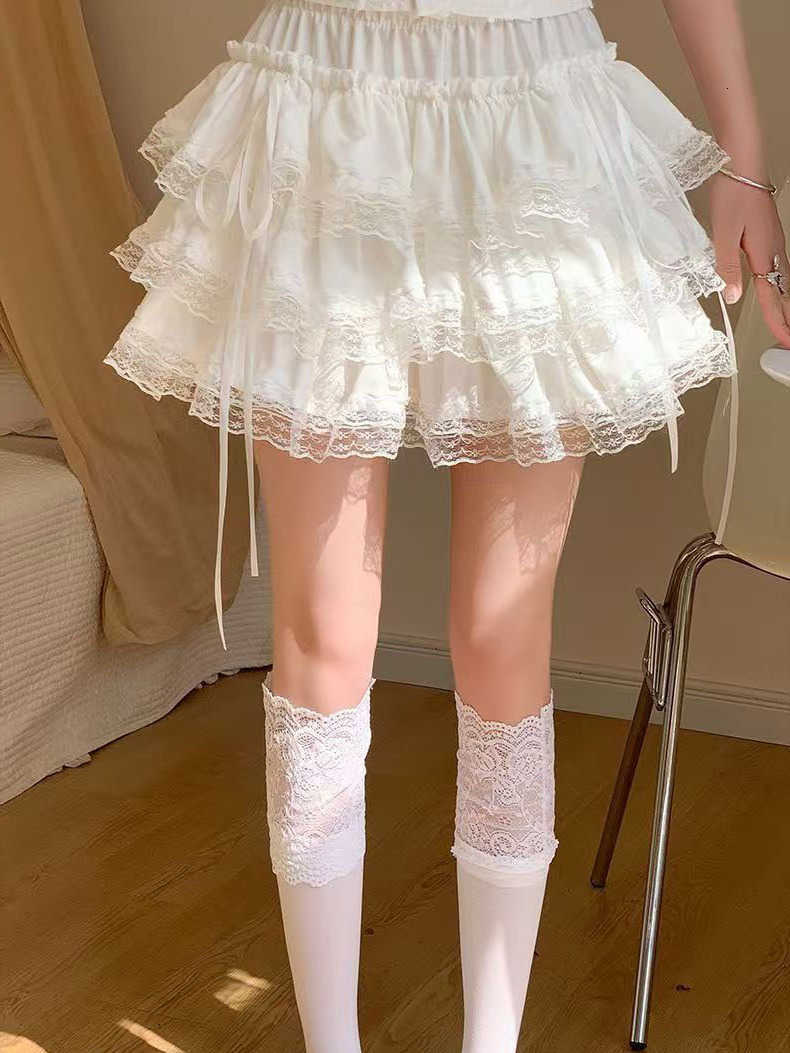 Lace White High Waist Sweet Ballet Style Fluffy Mini Skirt WomenS Fashionable New 2026 Half-Length Skirt Pleated Mini Skirt M260612