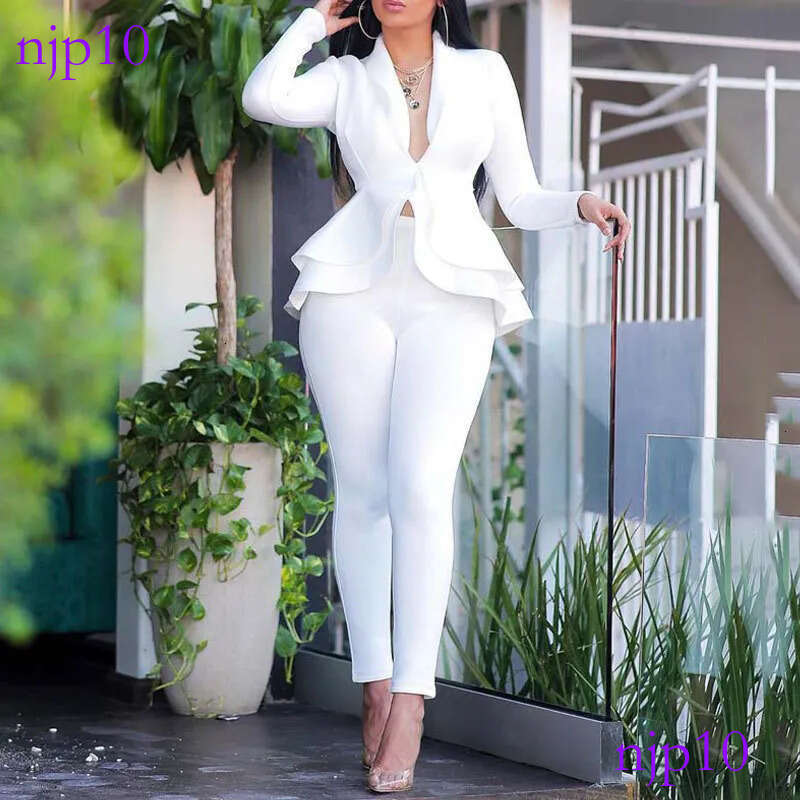 Blazers Autumn Set Ladies Blazer Ruffle Women Elegant Women's Suit jacket coat Sets Winter Office Lady Pant Suits For