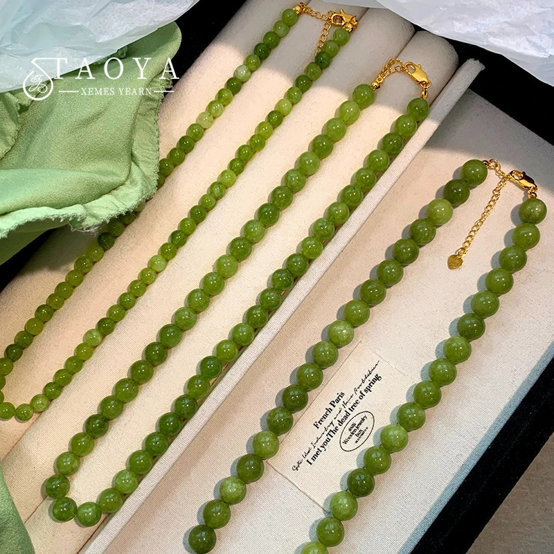 Natural Green Stone Round Beads Necklace French Fashion Jewelry For Girls Womens Sexy Collarbone Chain ious Accessories 260610