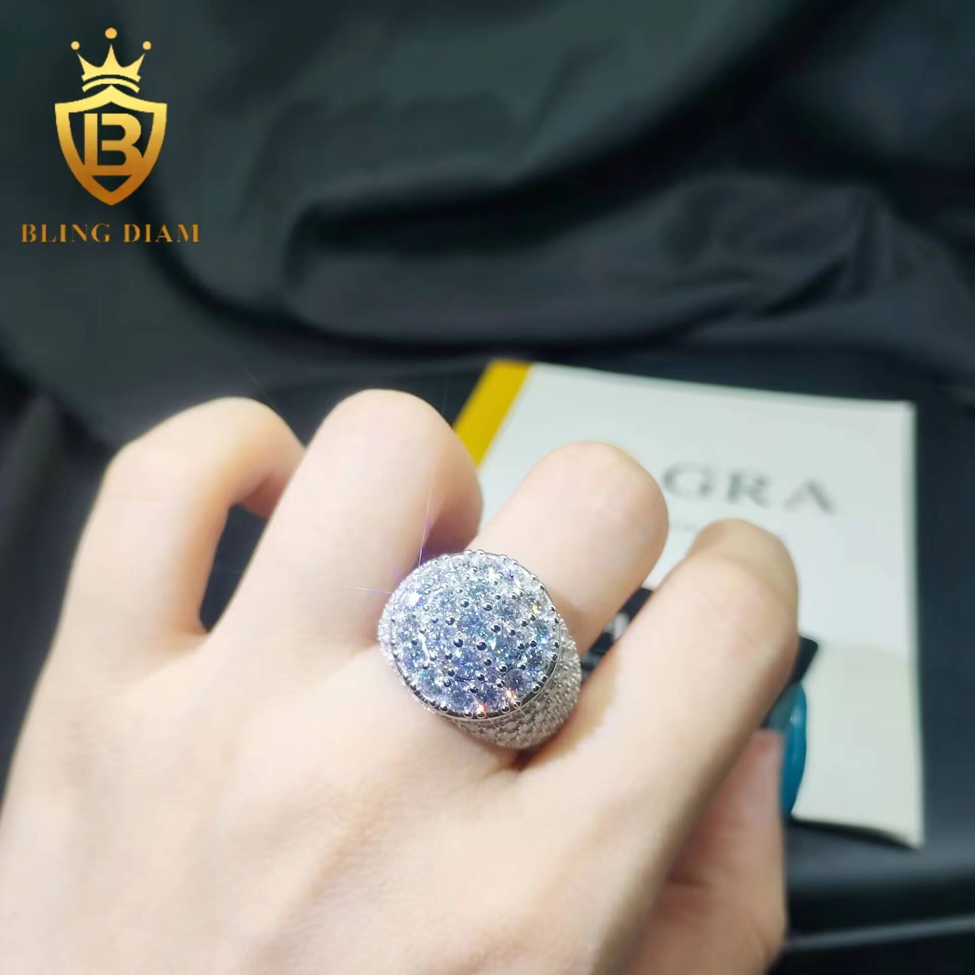 Custom Hip Hop VVS Moissanite Men Ring 925 Sterling Silver Sparkling Iced Out Jewelry Pass Diamond Tester with GRA