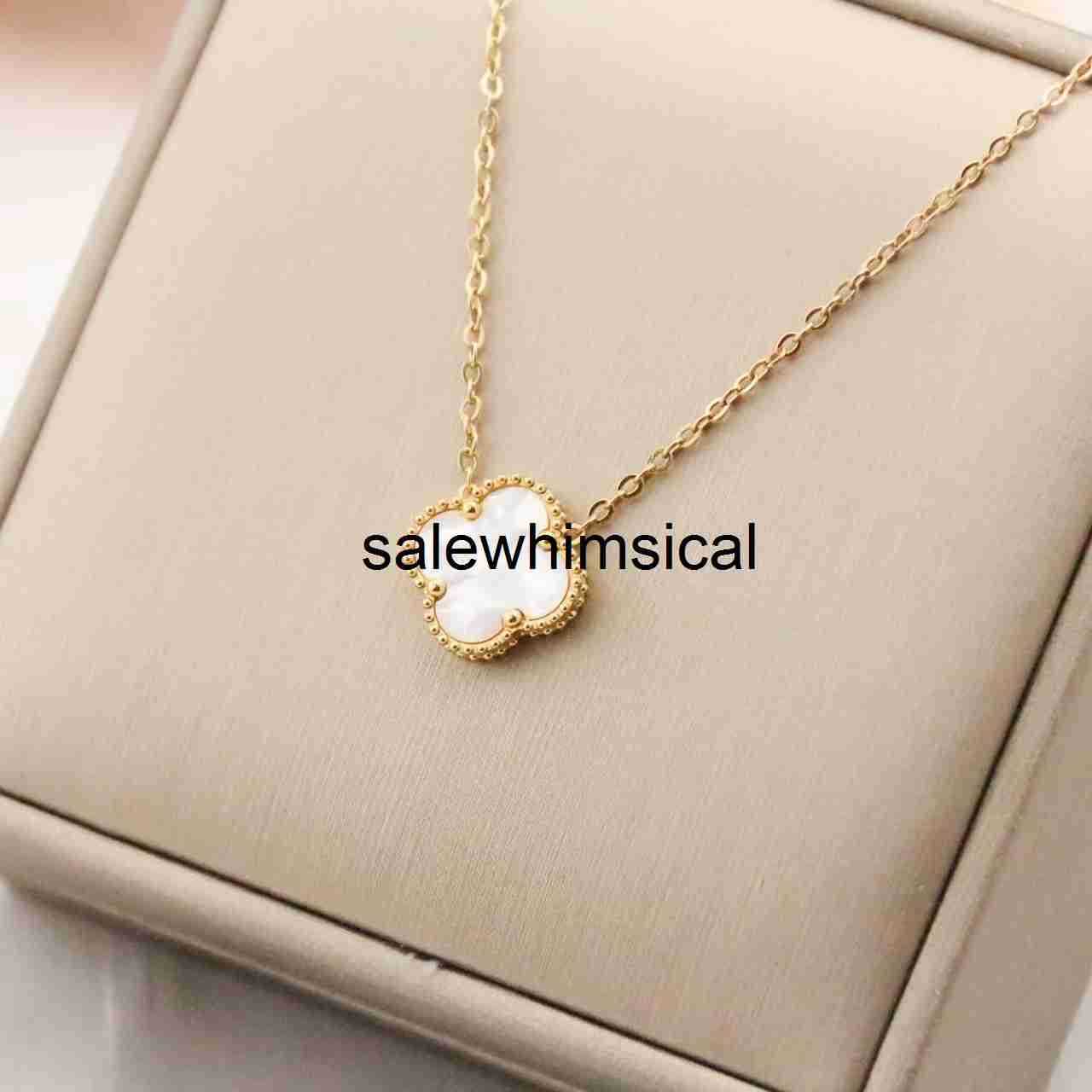 Designer Necklace Four-leaf clover necklace for women double-sided stainless steel collarbone chain 15mm side groove light luxury niche jewelry acce