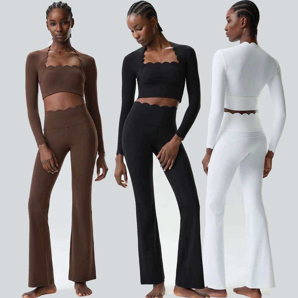 Women Two Pieces Fitness Yoga Set Solid Color Long Sleeve Gym Sportswear Breathable Quick Dry Workout Clothes Female Suit 26L0612