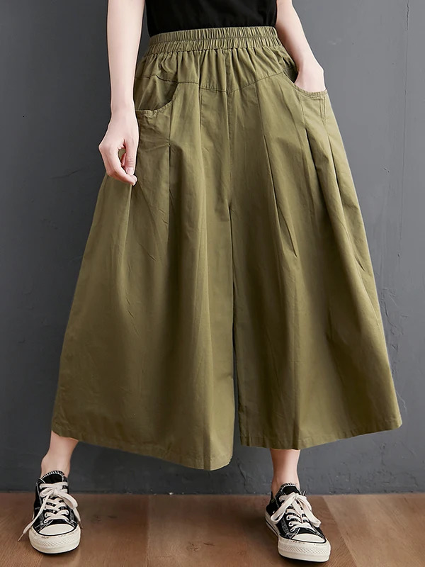 High Waist Wide Leg Pants Womens Summer Sle Korean Version plus Size Loose Skirt Slimming Versatile Nine Point 260611