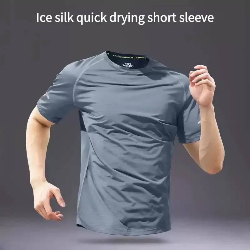 Ice silk T-shirt mens summer quick-drying short-sleeved sports top 2025 style running half-sleeved fitness wear 260610
