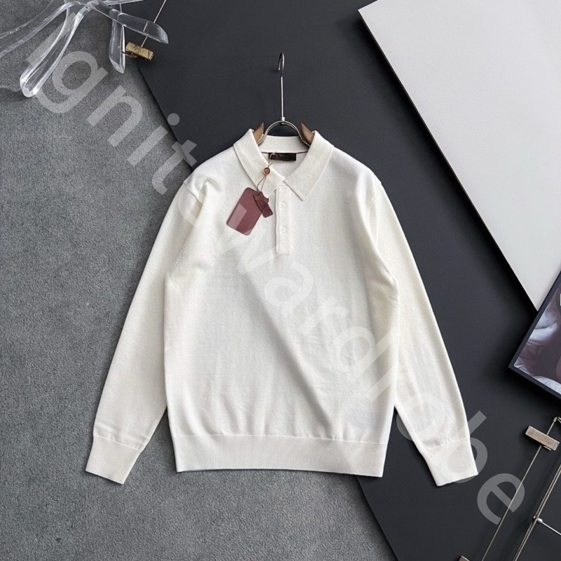 Quiet Luxury Designer Polos for Men Leisure Lapel Long Sleeve Knitted Sweater Solid Color Tops L1289
