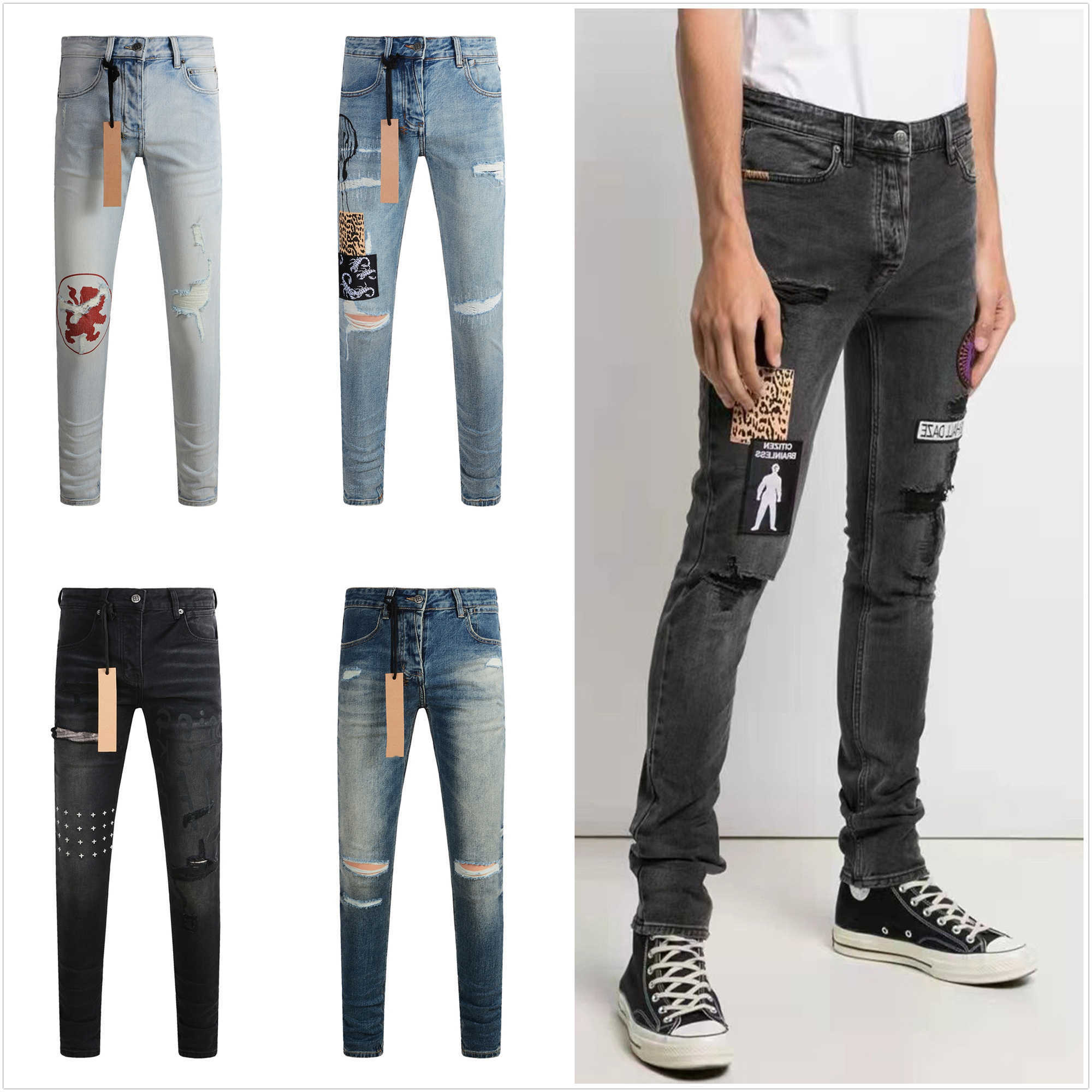 jeans ksubi jeans slim fit jeans mens jeans Elastic fabric long skinny button fiy hole pattern embroidery abrade us 28-40 S260612