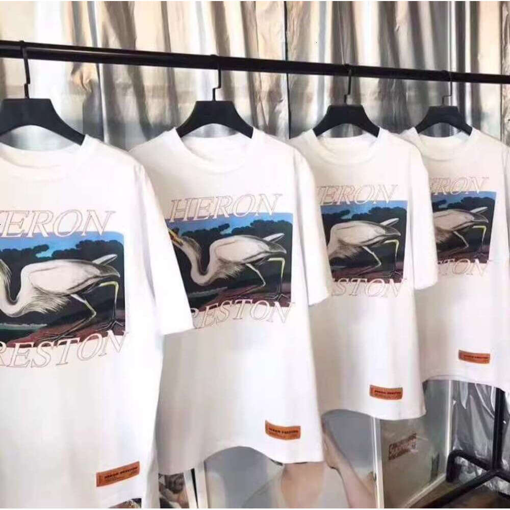 Heronpreston Shirt Official Website Correct Version Super Popular On Instagram 19Ss HERON PRESTON Crane Print Casual Short Sleeve T Shirt For Summer