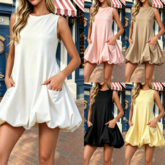2026 Luxury Women's Designer Dress Solid Color Sleeveless Sexy Fashion Trend Summer Hot Selling New Sweet Vacation Style Fluffy Short Skirt Out