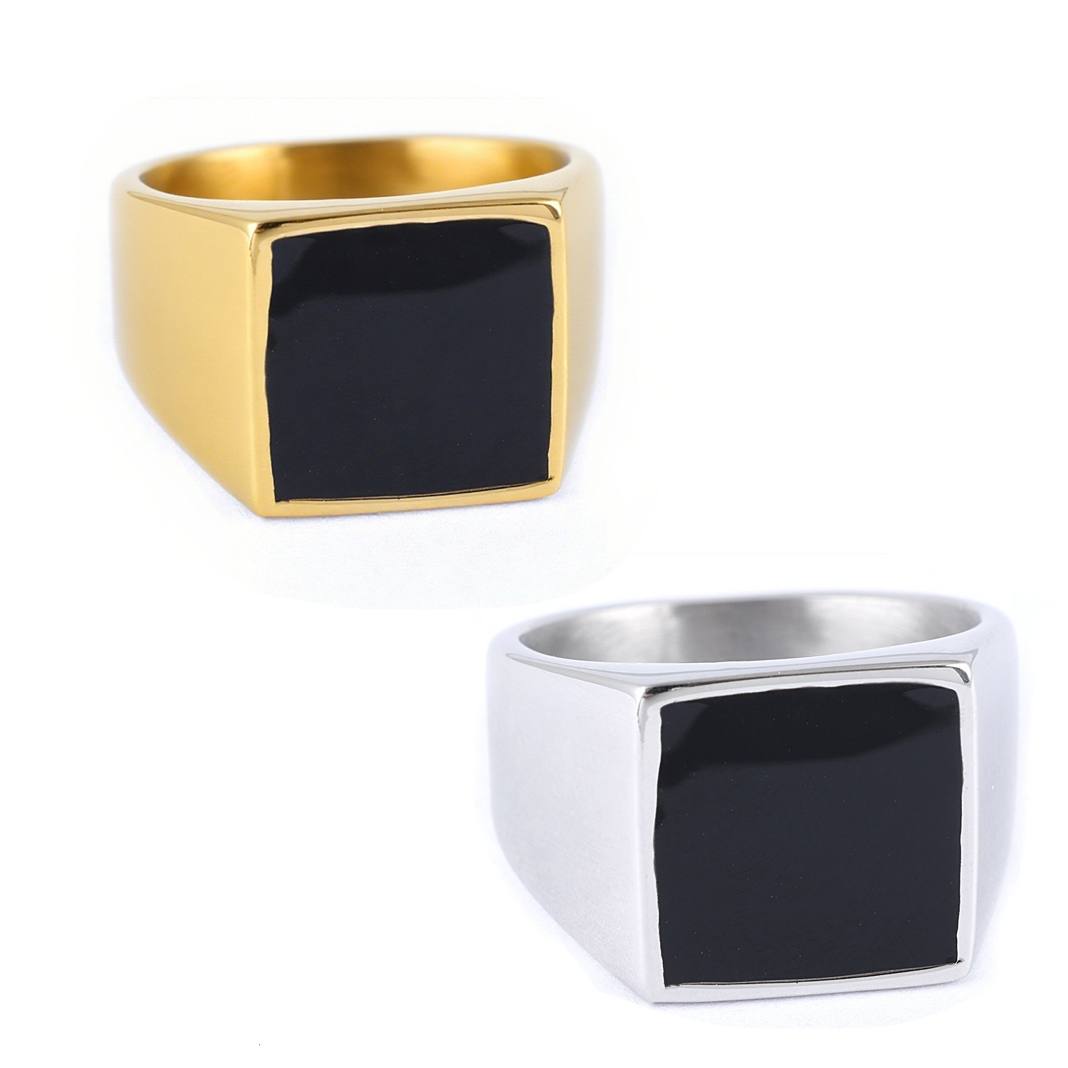 High quality In-stock personalized jewelry enamel gold silver square stainless steel European and American style high-end minimalist ring