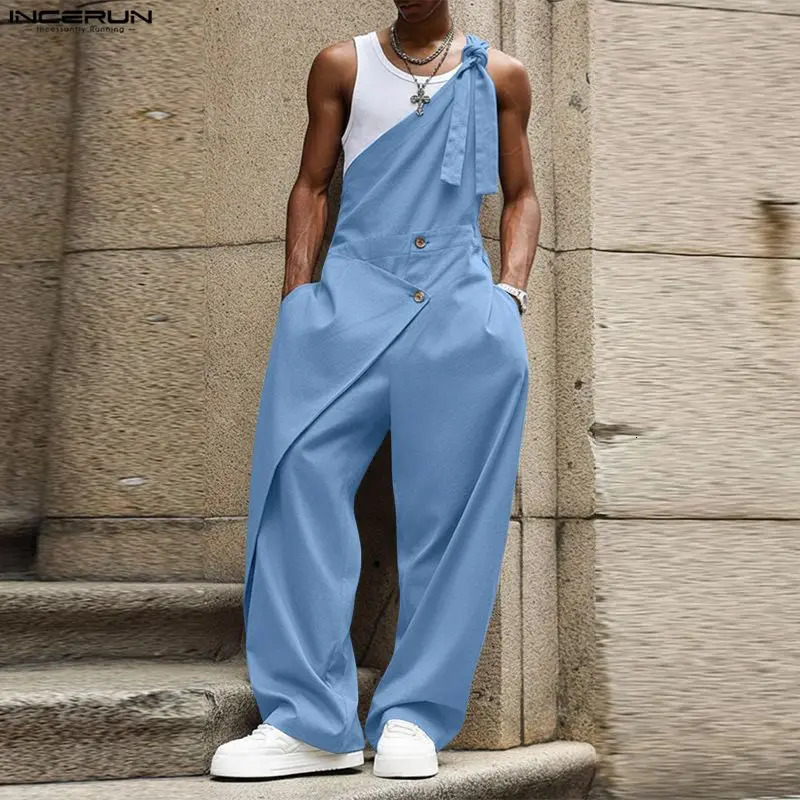 Men Jumpsuits Solid Color Sleeveless Casual Male Rompers Streetwear Loose INCERUN 2026 Lace Up Fashion Playsuits Overalls 260612