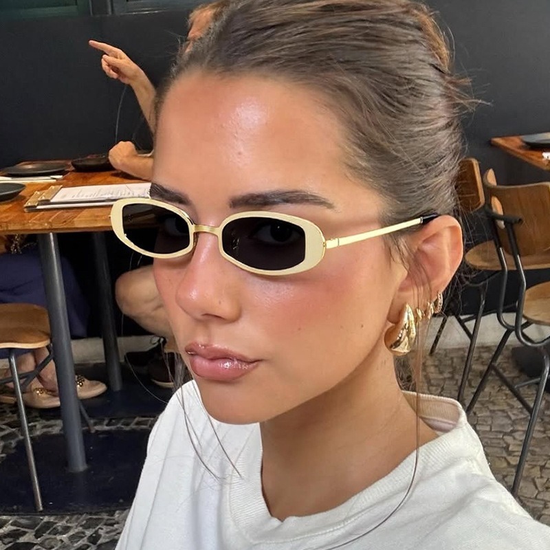 New Metal Oval Small-Frame Cat-Eye Men, Ins-Style Personalized Hip-Hop Sunglasses For Women With A High-End Feel