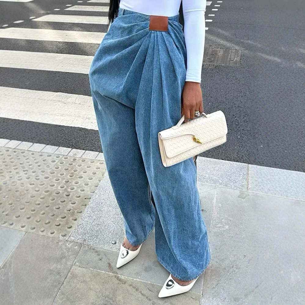 Women Wide Leg Pants Jeans Washed High Waist Folds Distressed Denims Spring 2026 Vintage Female Trousers Streetwear Floor Length 260612