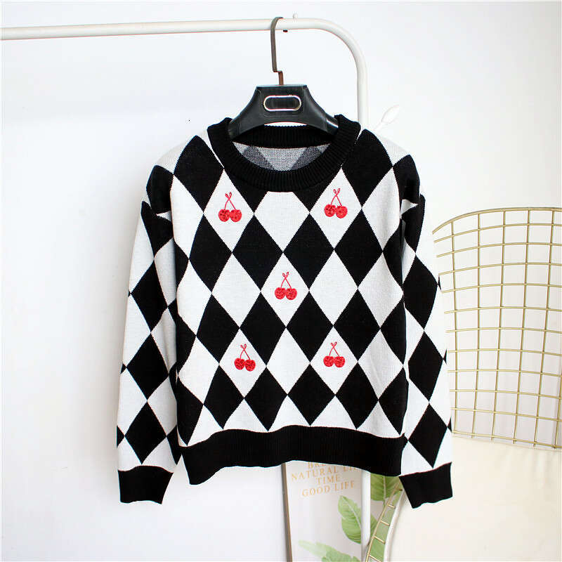 Felpa con cappuccio lavorata a maglia maglione a quadretti color ciliegia color block stile carino da donna adatta per le vacanze quotidiane primave