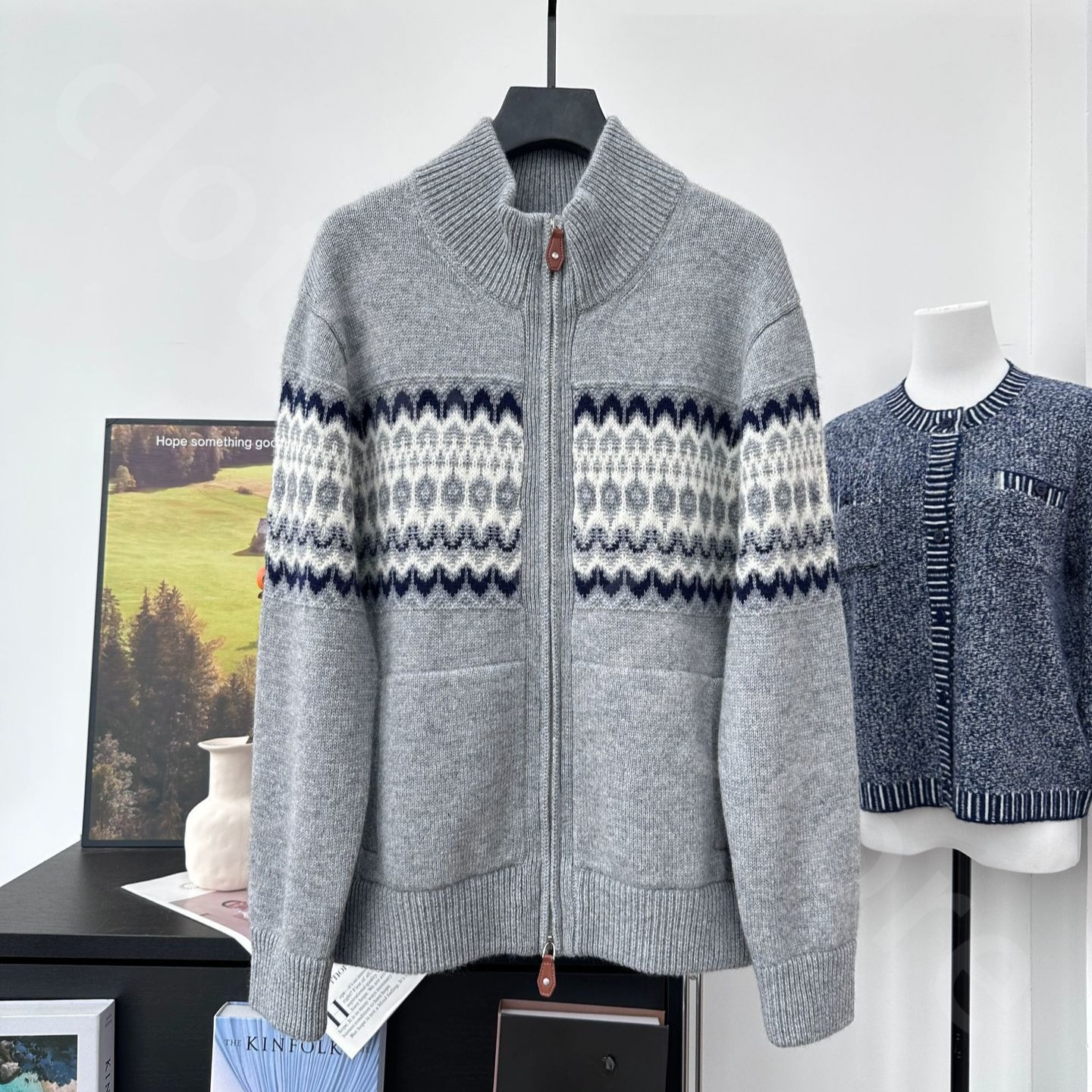 Quiet Luxury Designer Womens Sweaters Winter Jacquard Pattern Lapel Zipper Cashmere Wool Knitted Cardigan L1289