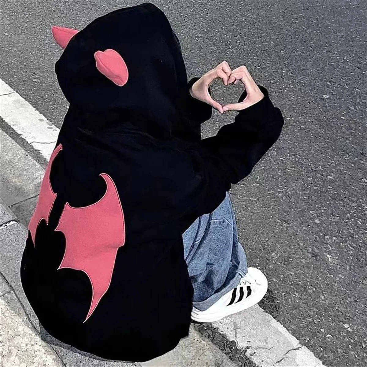 Hoodies Devil Women Men Dark Style Vintage Harajuku Hoody Zip Up Sweatshirt Hip Hop Streetwear Y2k Aesthetic Grunge Cardigan 260610