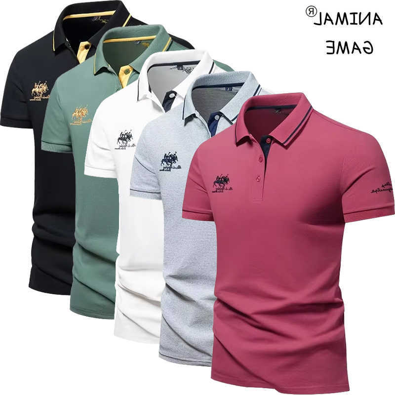 Mens Short Sleeve Embroidered summer T-Shirt Lightweight Casual Streetwear Lapel Vintage Business tshirts M260612