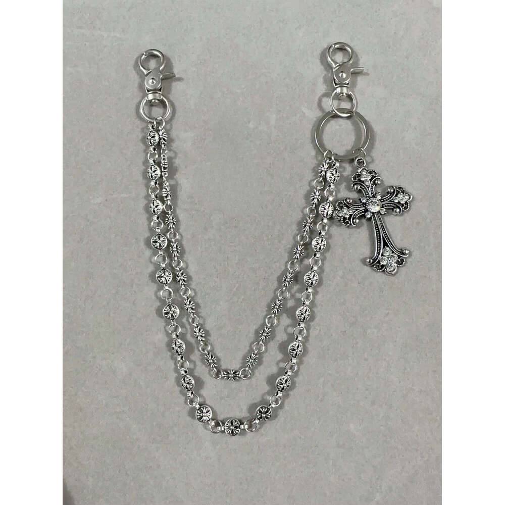 1pc Vintage Double Layer Cross Wallet Punk Jeans Pocket Chain, Men KeychainAAA+
