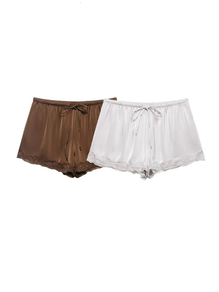 Women Lace Shorts 2026 Summer Fashion Solid Elastic waist Drawstring Bow Female Elegant Street Satin Clothes 260611