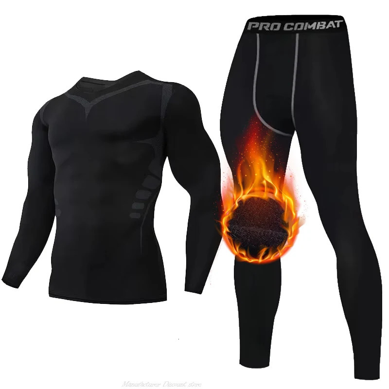 2-teiliges Winter-warmes Herren-Unterwäsche-Set aus Fleece, Thermo-Unterhemden, lange Unterhosen, Kompressionsstrumpfhosen, Fitness-Sport-Trainingsa