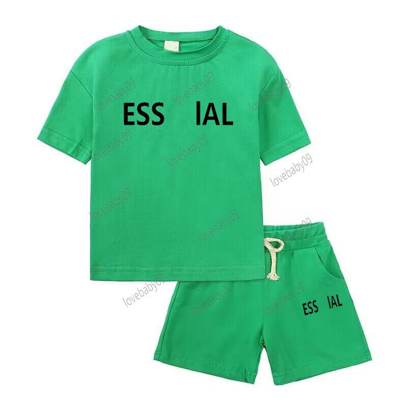 2pcs Baby Sports Suits Summer Clothes Boys Girls Casual Short Sleeve Shorts Two Piece/Set Children Letter Print Trendy Green Tracksuits-image-1005741102