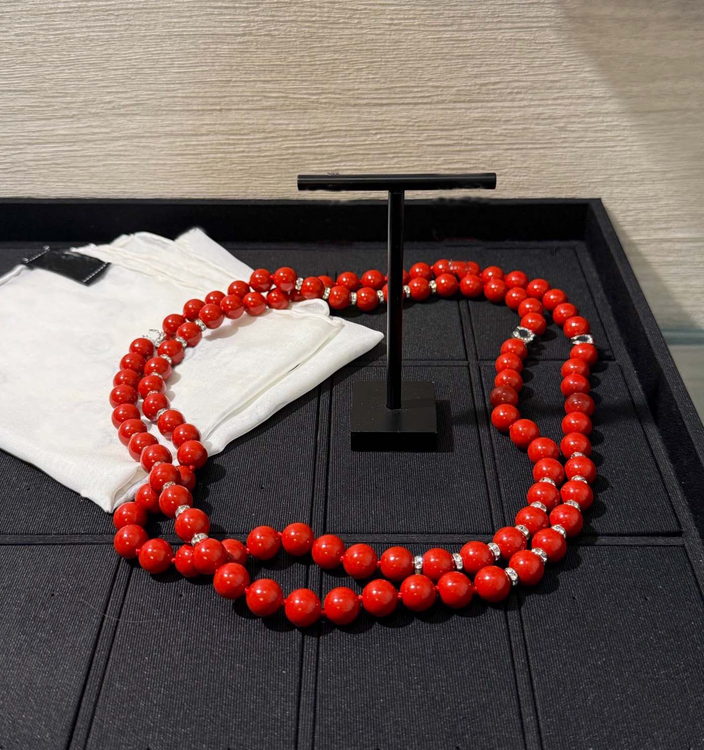 2026 Luxury quality charm long chain pendant in silver plated have stamp box simple design red color beads PS6862B