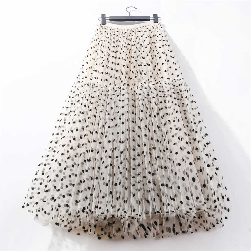 Skirts Elegant Tulle Polka Dot Women Casual Mesh Elastic High Waist A-Line Skirt Female Party Beach Princess Midi Pleated Skirt M260612