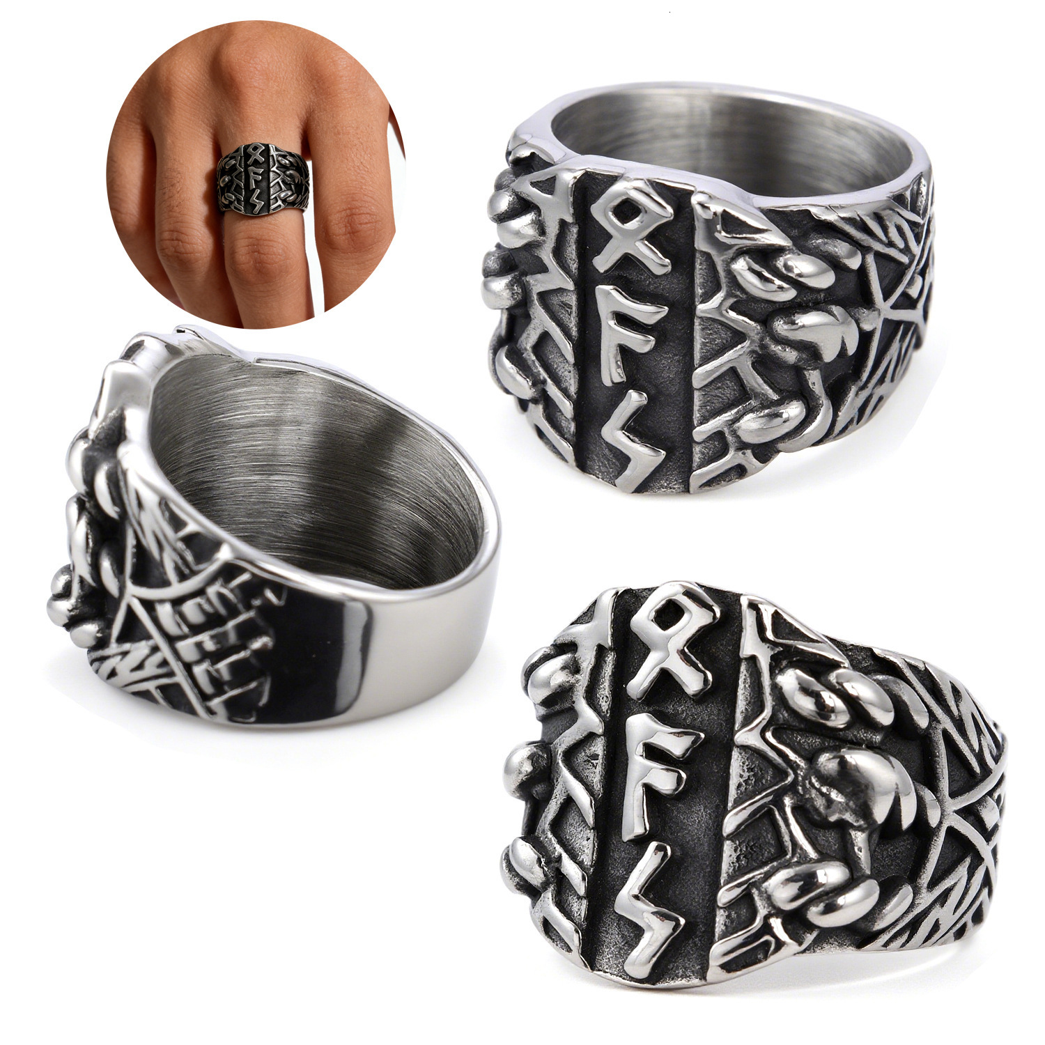 High quality Best-selling Europe America: Vintage-style Viking XFS letter stainless steel ring, popular on in European and American streets