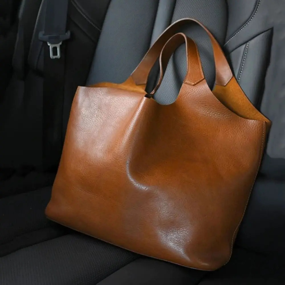 High Quality Brown Womens Handbags Soft Leather Large Capacity Tablet Computer Bag Retro Portable Underarm Bag 260610