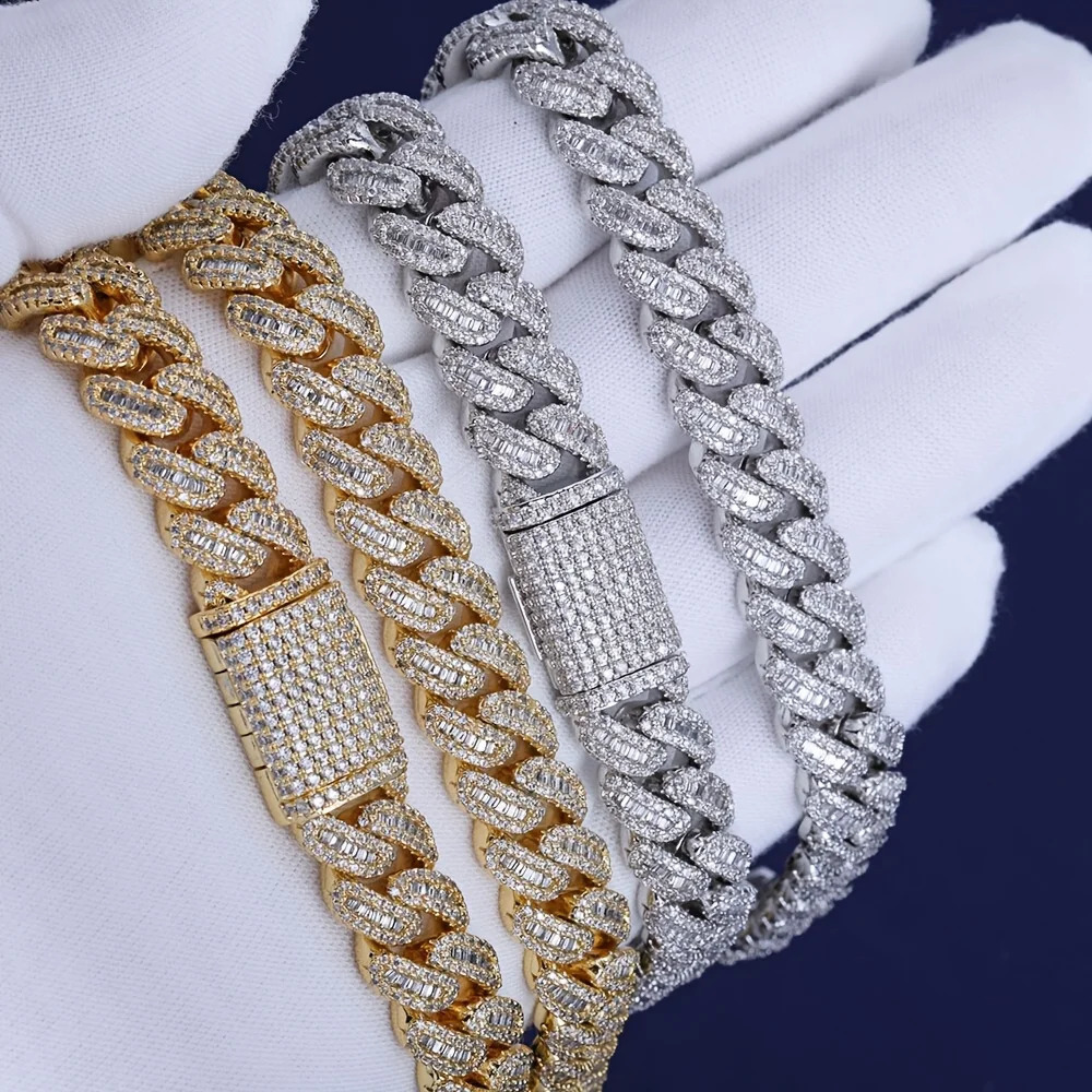 Mens 925 Sterling Silvery Cuban Chain Necklace - 12mm Thick Heavyweight Miami Chain with Moissanite Stones Perfect for Hip-Hop 260611