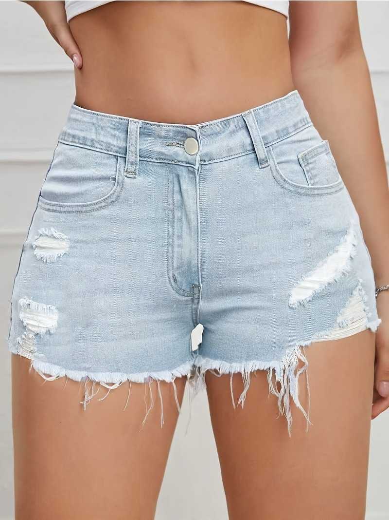 Summer Womens Y2K Distressed 2026 Denim Shorts High Waist Multi Pocket Slim Fit Button Fly Jean Shorts for Club Party M260612