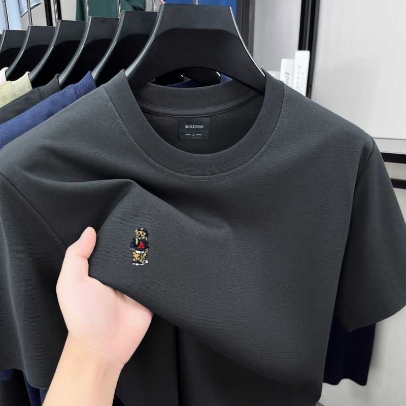 embroidered cartoon bear short sleeve T-shirt men fashion brand new round neck breathable cotton summer top M260612