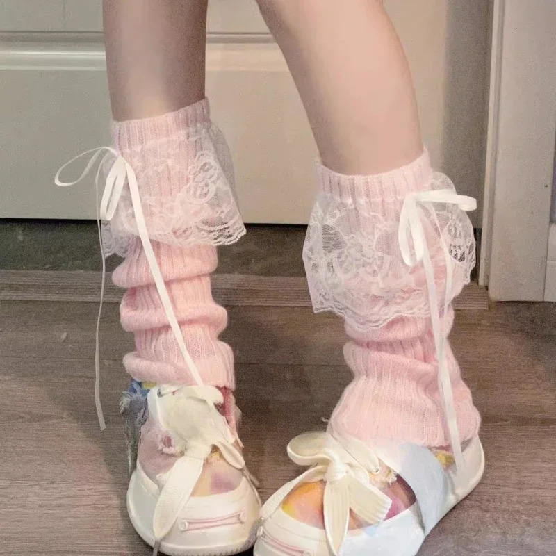 Autumn and Winter Ribbon Lolita Knee Warmers Long Socks JK Knitted Leg Warmers Woman Leg Warmers 260611