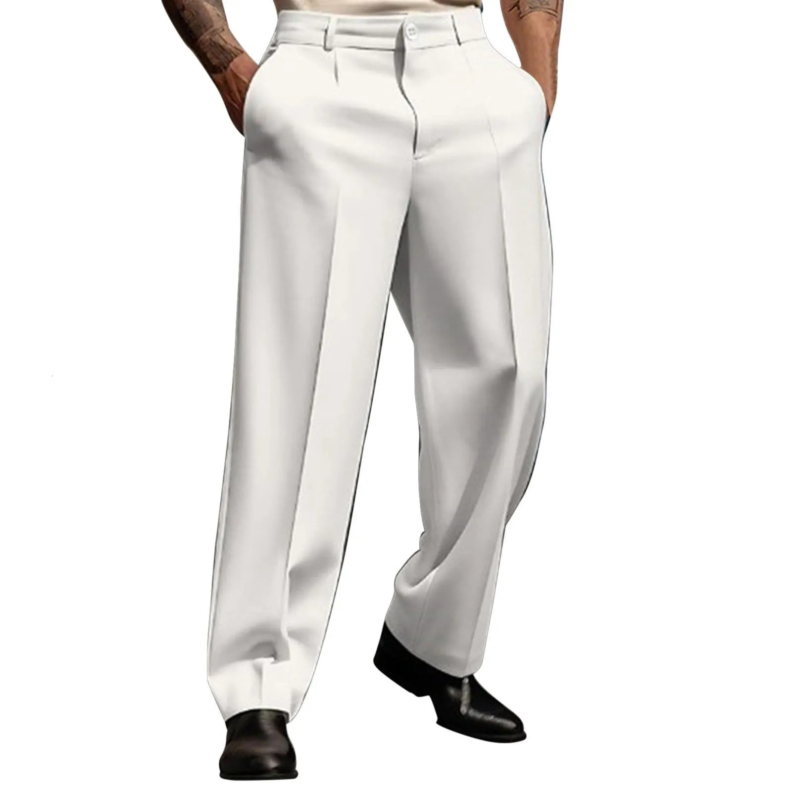 Mens Suit Trousers Fashionable Straight Leg Breathable Casual Pants Pure Color Pocket Daily Wear Comfortable Fit 260611