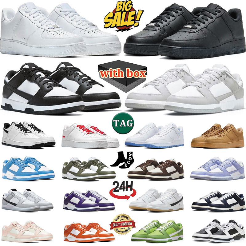 panda with box 1s running shoes men women stylish sneakers durable trainers outdoor comfortable sports shoe black white panda grey fog olive blue