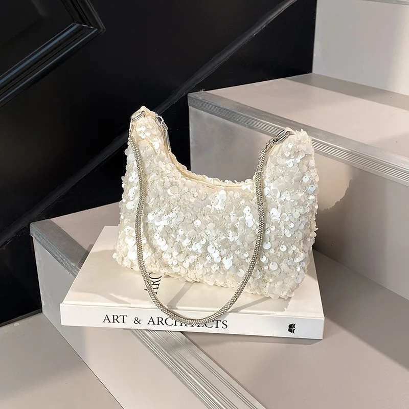 2026 Stylish Women Underarm Bag Chic INS High Grade Vibe Elegant Shoulder Bag Niche Shiny Sequins Fashion Portable Handbag 260610