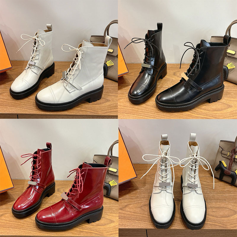 Designer Land Ankle Boot Ladies Snow Boots H252104 Womens Palladium Plated Buckle Roman Boot Black Rubber Sole Luxury Brand Fashion Classic Sizes 35