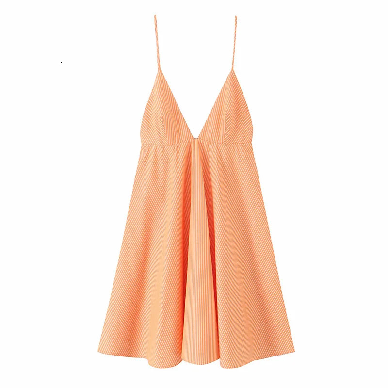 Willshela Women Fashion Orange Striped Backless Zipper ALine Mini Dress Vintage Thin Straps VNeck Female Chic Lady Dresses 260612