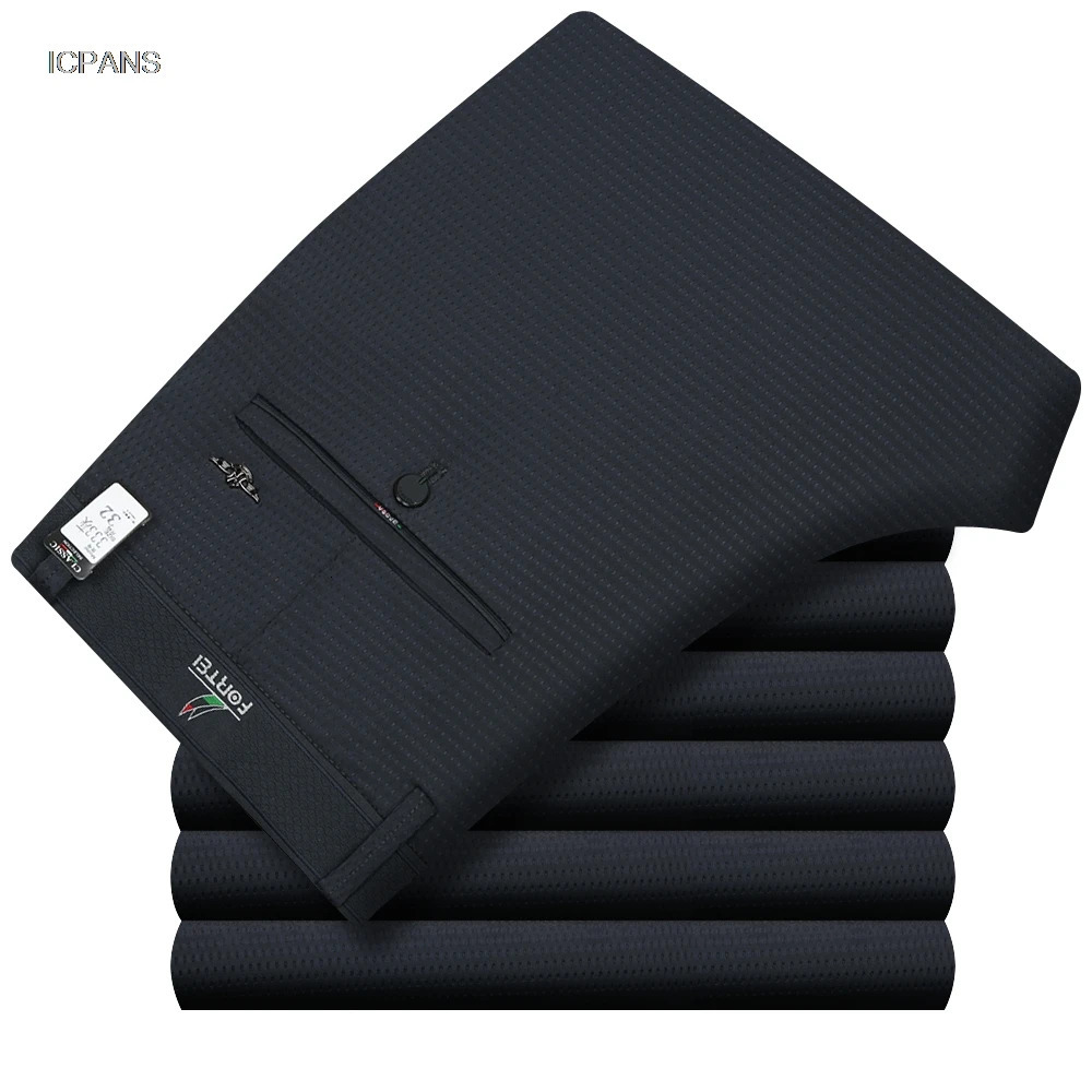 Thin Summer Suit Pants Mens Stretch Formal Plaid Dress Trousers For Men Straight Classic Black Gray Flat Front Pant size 38 40 260611
